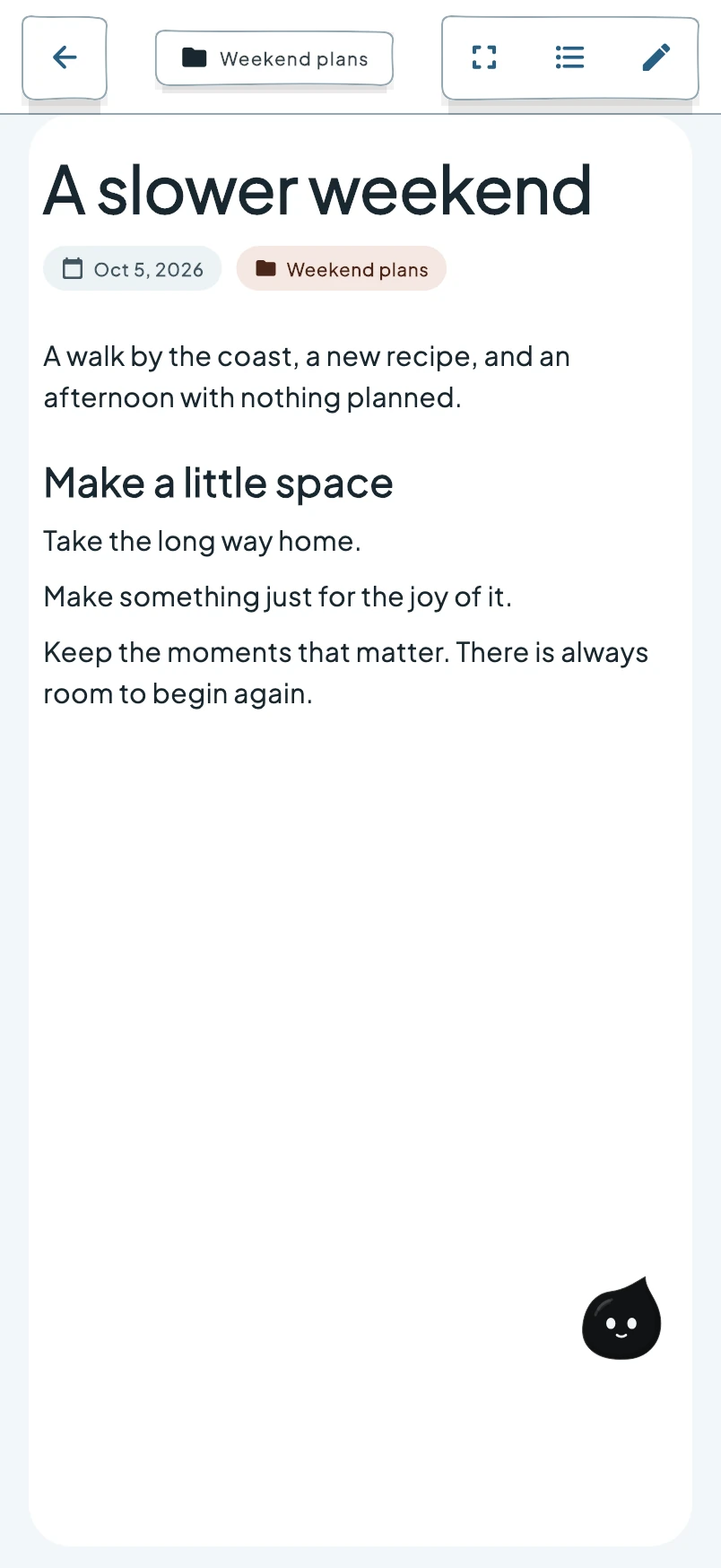 Current Nostella phone notebook with example notes